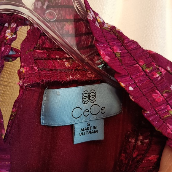 Cece Women's Long Sleeve Mock‎ Neck Purple Floral Print Smocked Dress Size S - Picture 3 of 6